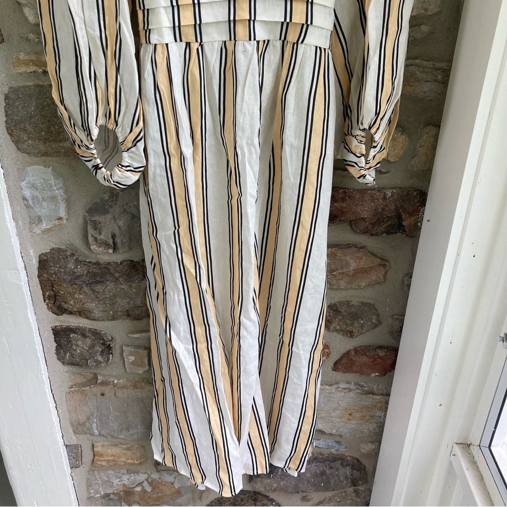 NWT VRG GRL Tularosa Linen Midi Dress Apricot Spritz Stripe Yellow/Black - Picture 5 of 16